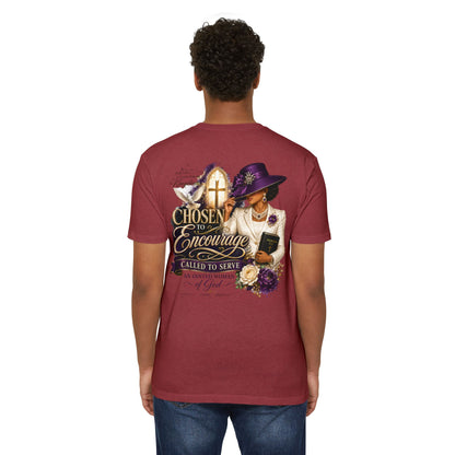 Chosen to Encourage Christian T-Shirt — 'Called to Serve' Purple Church Hat Design