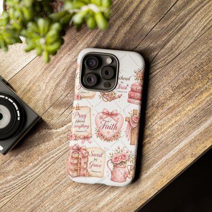 Faith Floral Phone Case – Christian Inspirational Scripture iPhone Cover (Choose Joy, Pray, Faith)