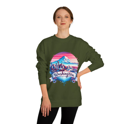 Washington Scenic Crewneck Sweatshirt — Mountain & City Skyline Design