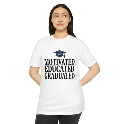 Graduation Tee — "Motivated Educated Graduated" Cap Design