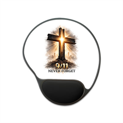 9/11 Never Forget Cross Mouse Pad with Wrist Rest — Memorial Computer Accessory