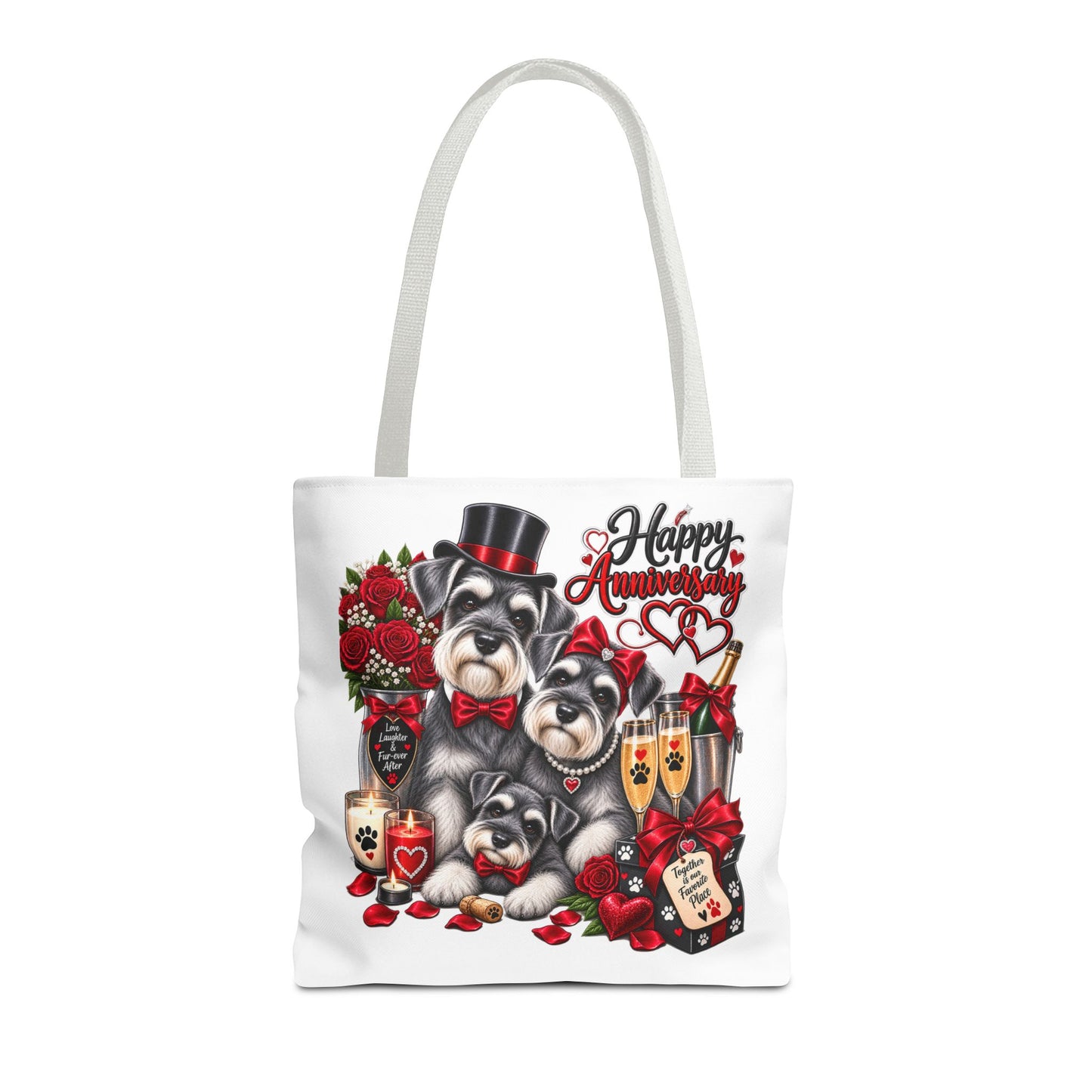 Anniversary Schnauzer Tote Bag — "Happy Anniversary" Romantic Floral Gift