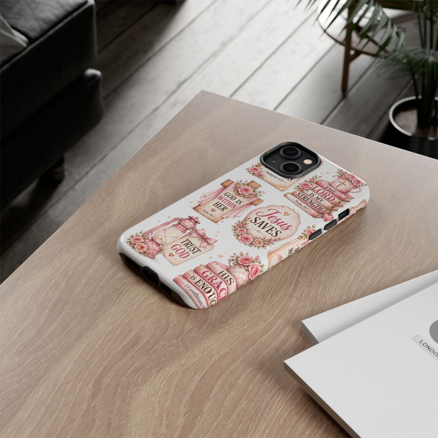 Christian Phone Case — Jesus Saves Floral Tough Case with 'God Is Within Her' & 'Trust God' Design