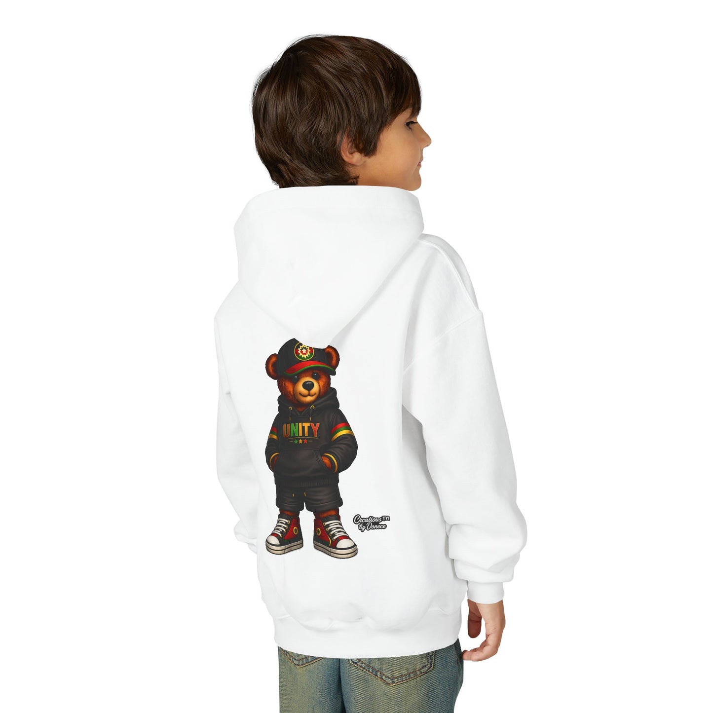 Youth Hoodie — Cool Streetwear Bear Graphic “UNITY”