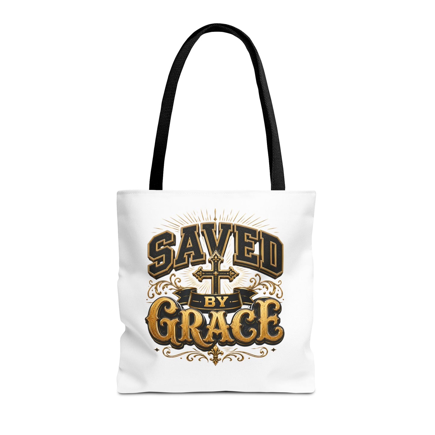 Saved by Grace Tote Bag – Christian Cross Inspirational Canvas Tote