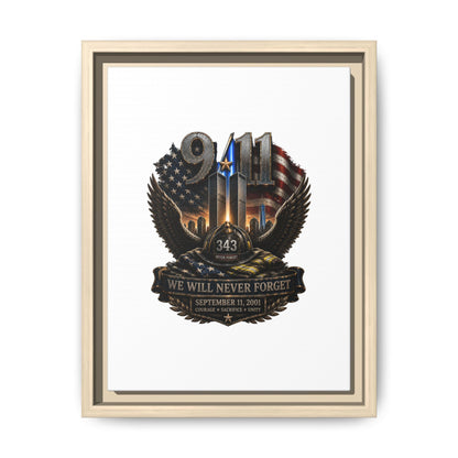 9/11 Memorial Matte Canvas Print — "We Will Never Forget" Framed Tribute