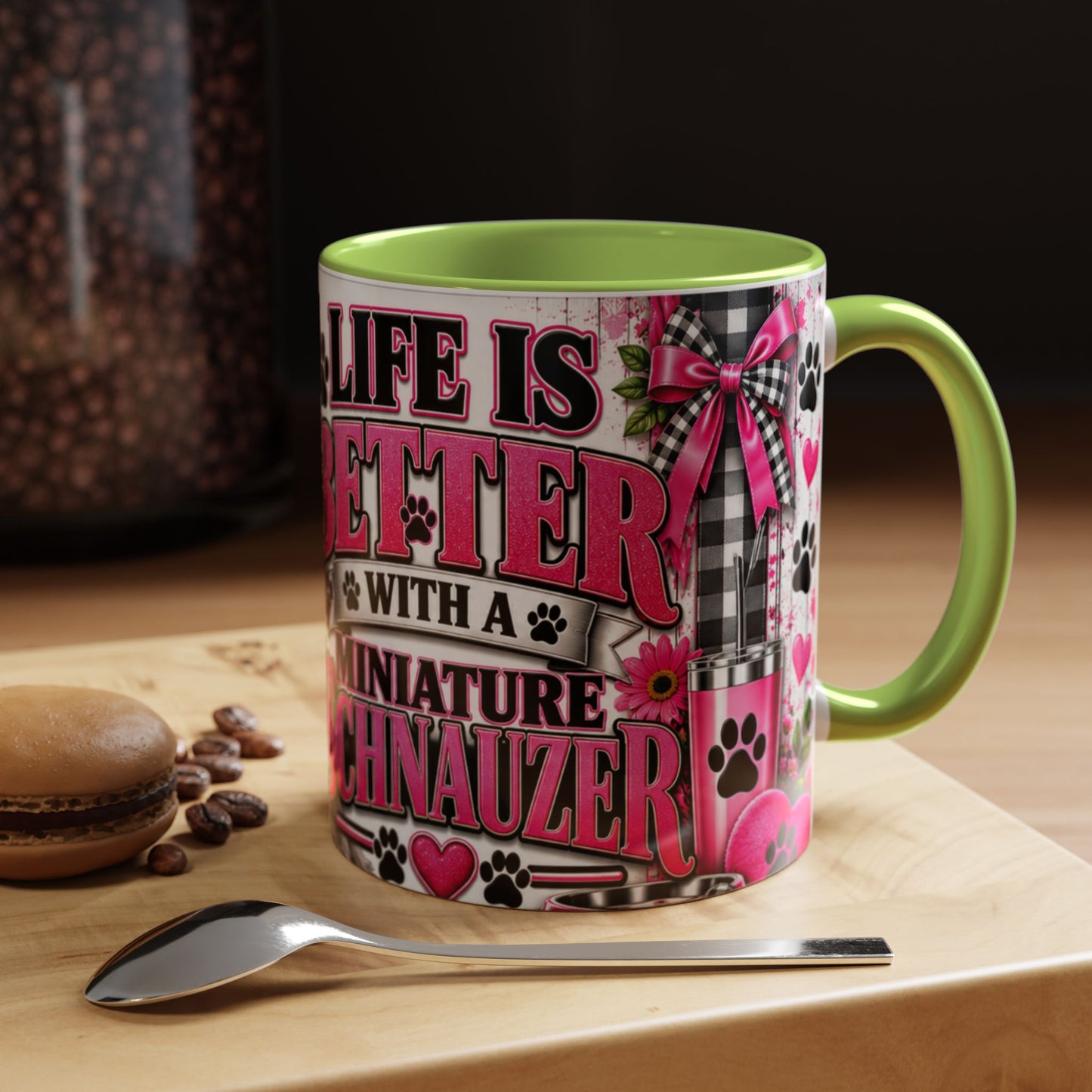 Life Is Better With A Miniature Schnauzer Accent Coffee Mug — Pink Paw Print Dog Lover Gift (11/15oz)