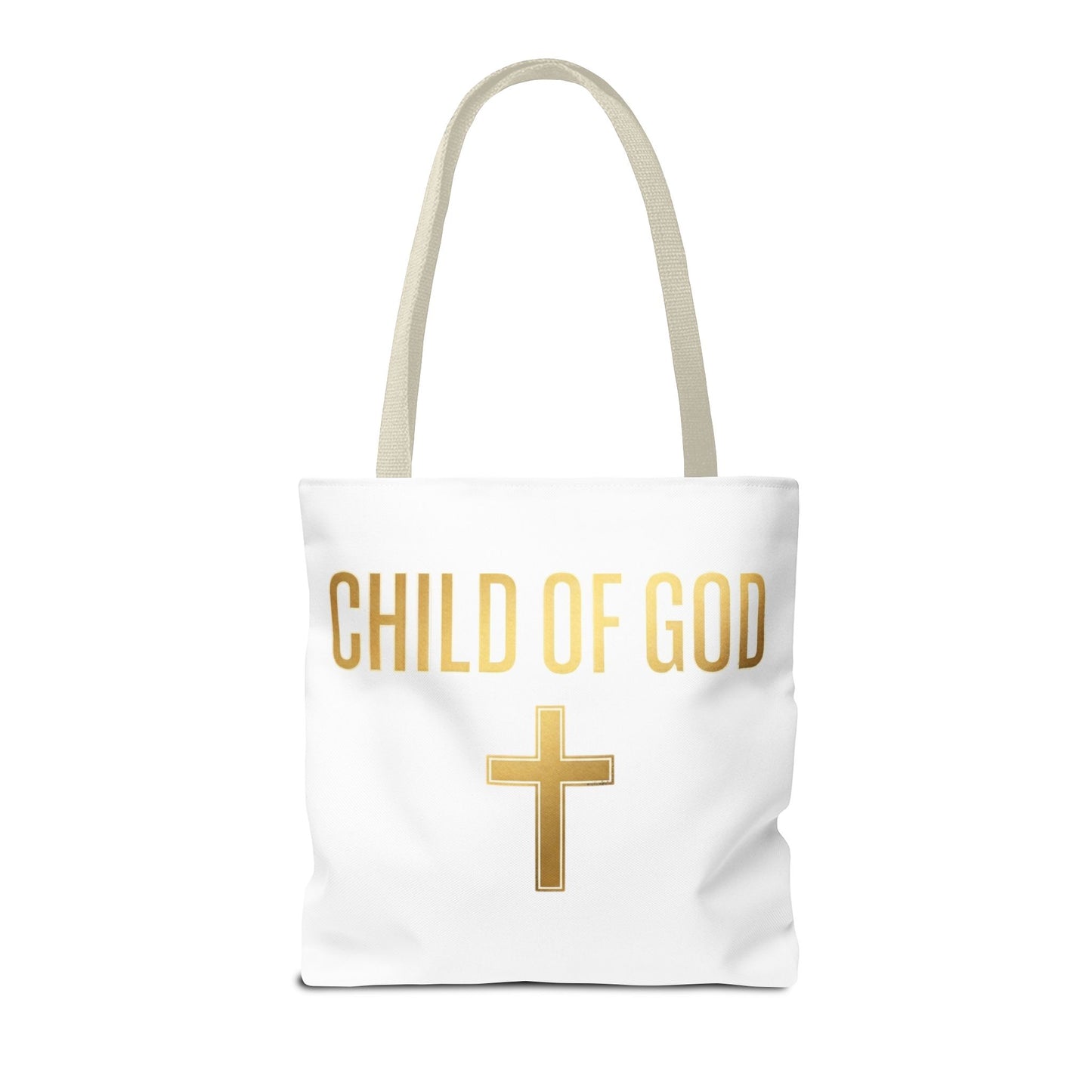 Child of God Tote Bag — Gold Cross Religious Canvas Tote
