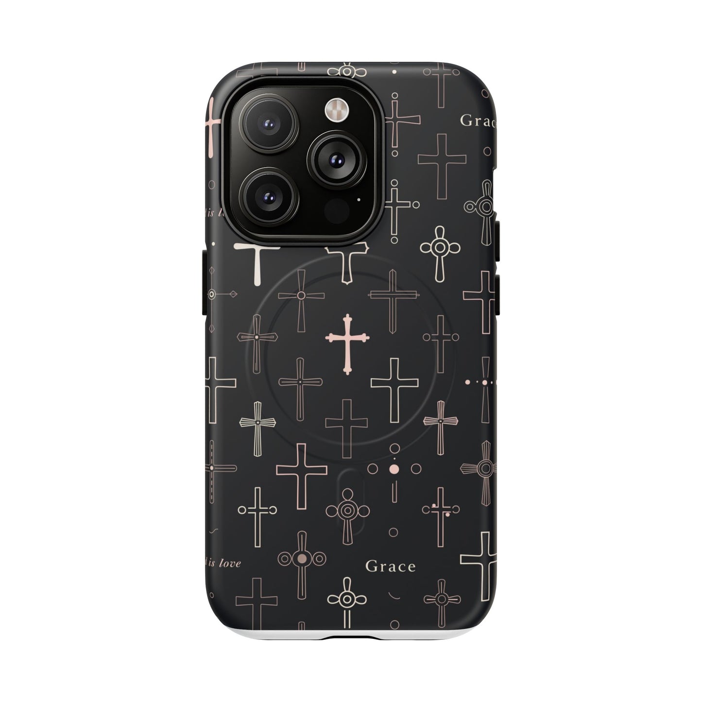 Magnetic Phone Case — Black Crosses "Grace" Protective Cover