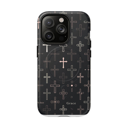 Magnetic Phone Case — Black Crosses "Grace" Protective Cover