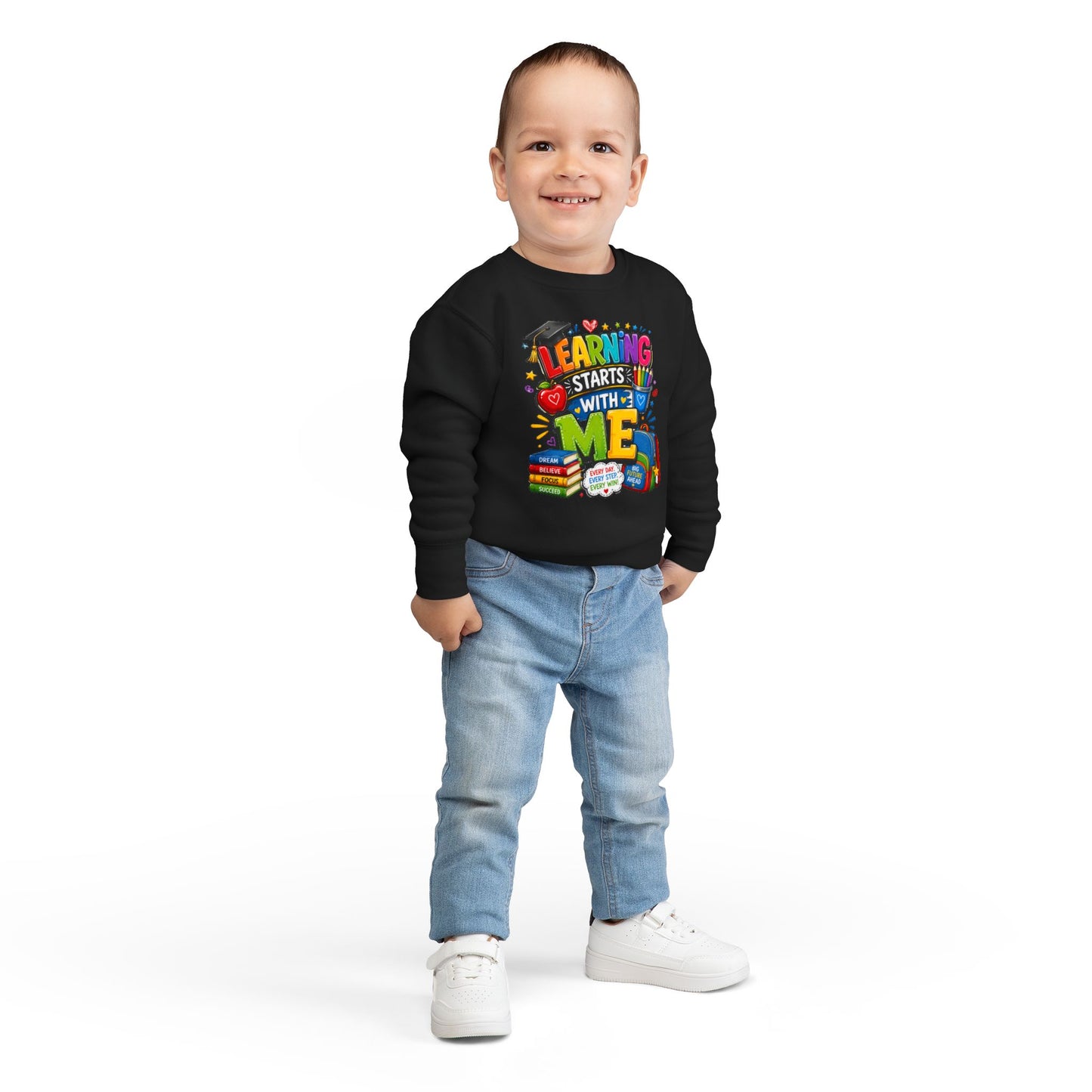 Learning Starts With Me Toddler Sweatshirt — Cute Back-to-School Kids Graphic Pullover