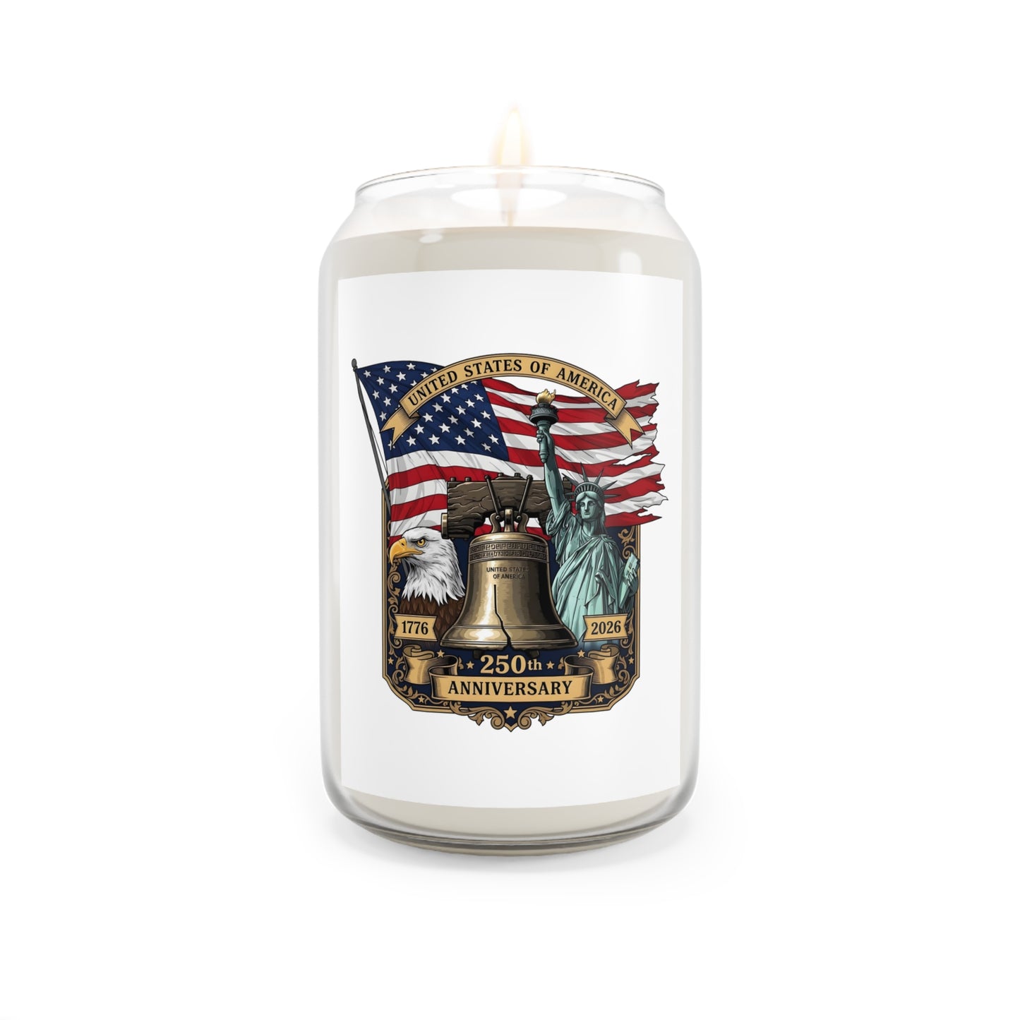 Patriotic 250th Anniversary Soy Candle — Liberty Bell & Flag Scented Candle (13.75oz)
