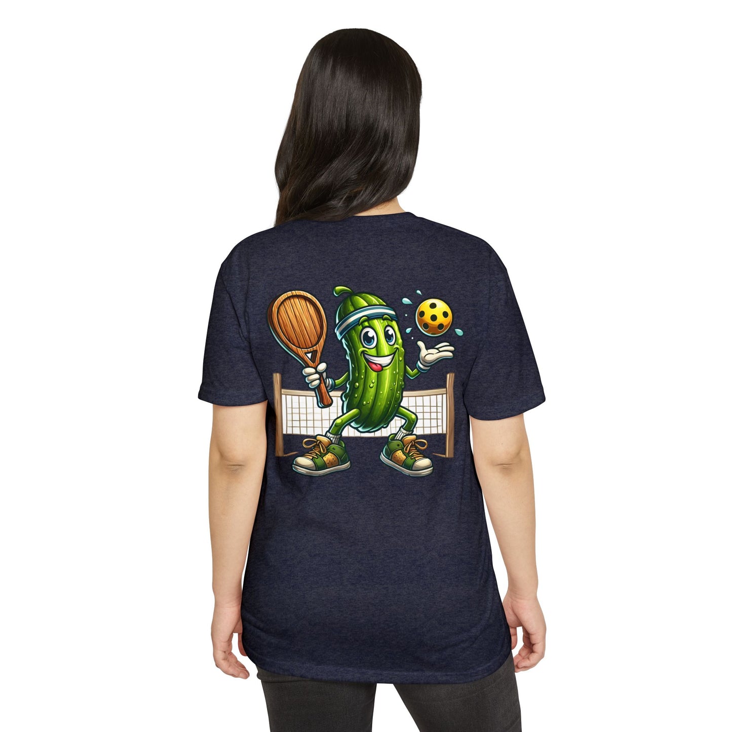 Pickleball Pickle T-Shirt — Cute Cartoon Pickle Playing Pickleball Tee