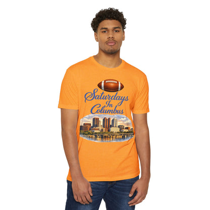 Saturdays in Columbus Football T-Shirt — City Skyline Game Day Tee