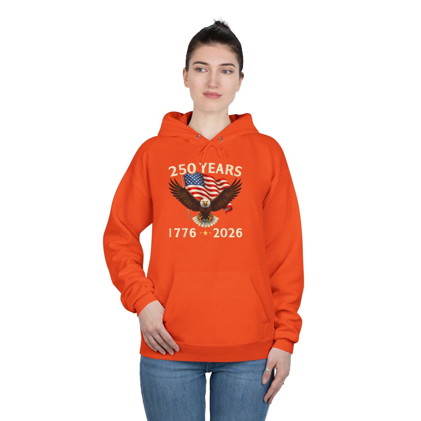 250 Years 1776–2026 Eagle Hoodie — American Flag Bicentennial Celebration Pullover