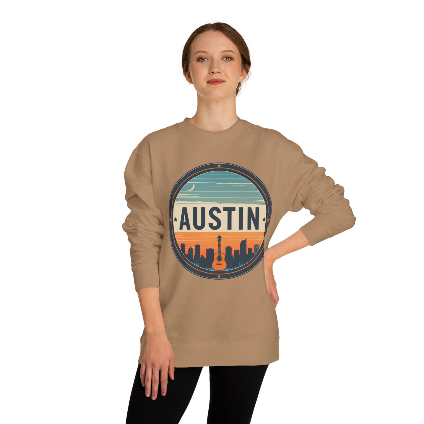 Austin Skyline Crewneck Sweatshirt — Retro Guitar City Logo