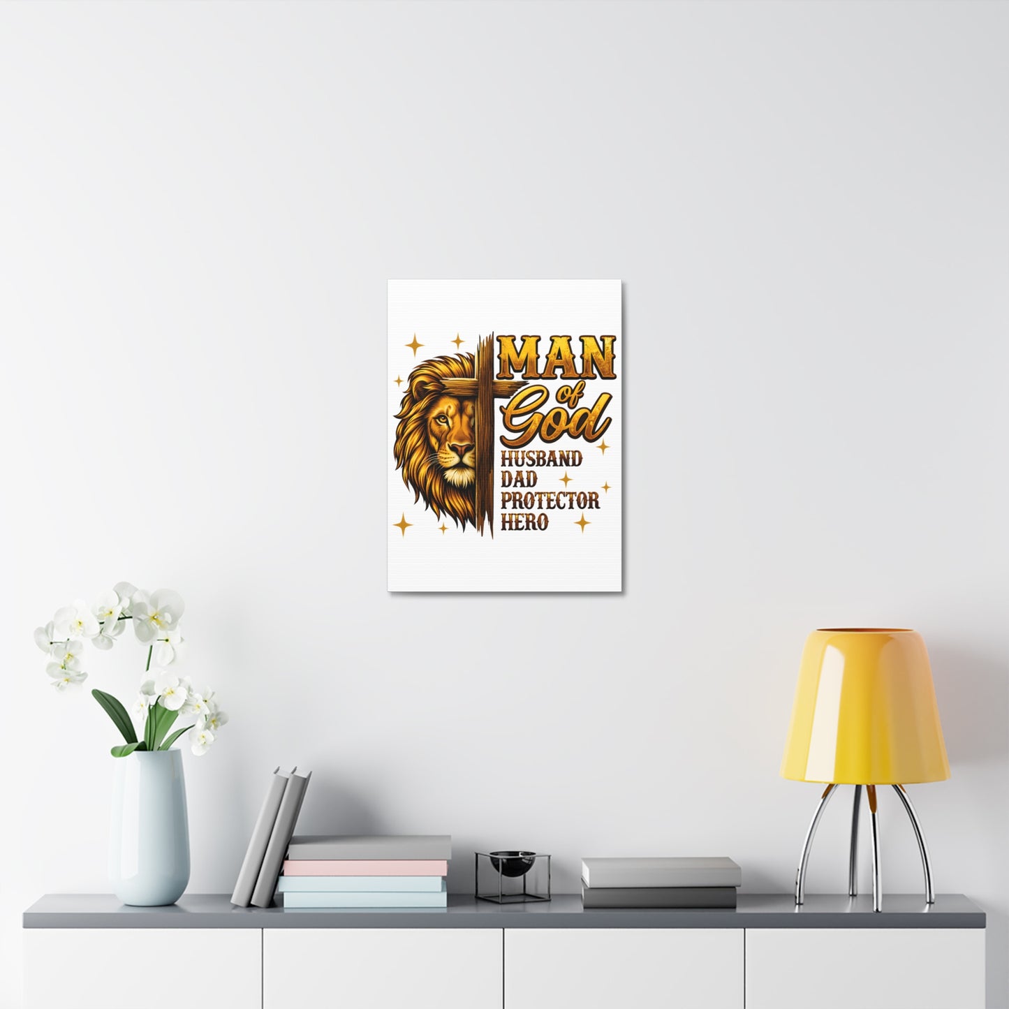 Man of God Canvas Print — "Man of God: Husband, Dad, Protector, Hero" Religious Wall Art