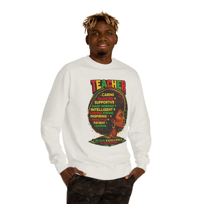 Teacher Afro Portrait Sweatshirt — Black Excellence Educator Crewneck