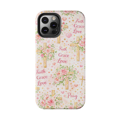Faith Grace Love Cross Phone Case | Christian Floral iPhone Case