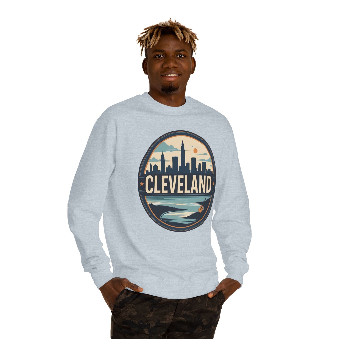 Cleveland Skyline Crewneck Sweatshirt — Retro City Badge Design