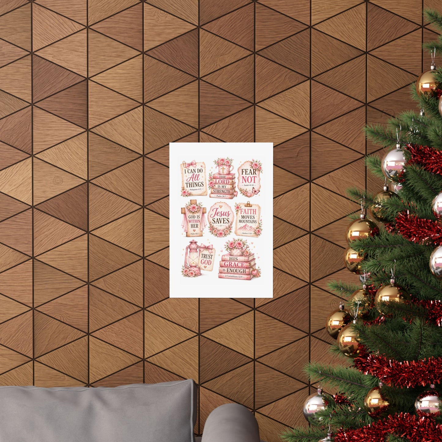 Christian Scripture Matte Poster - Floral 'Jesus Saves' & Encouraging Verses (Vertical)