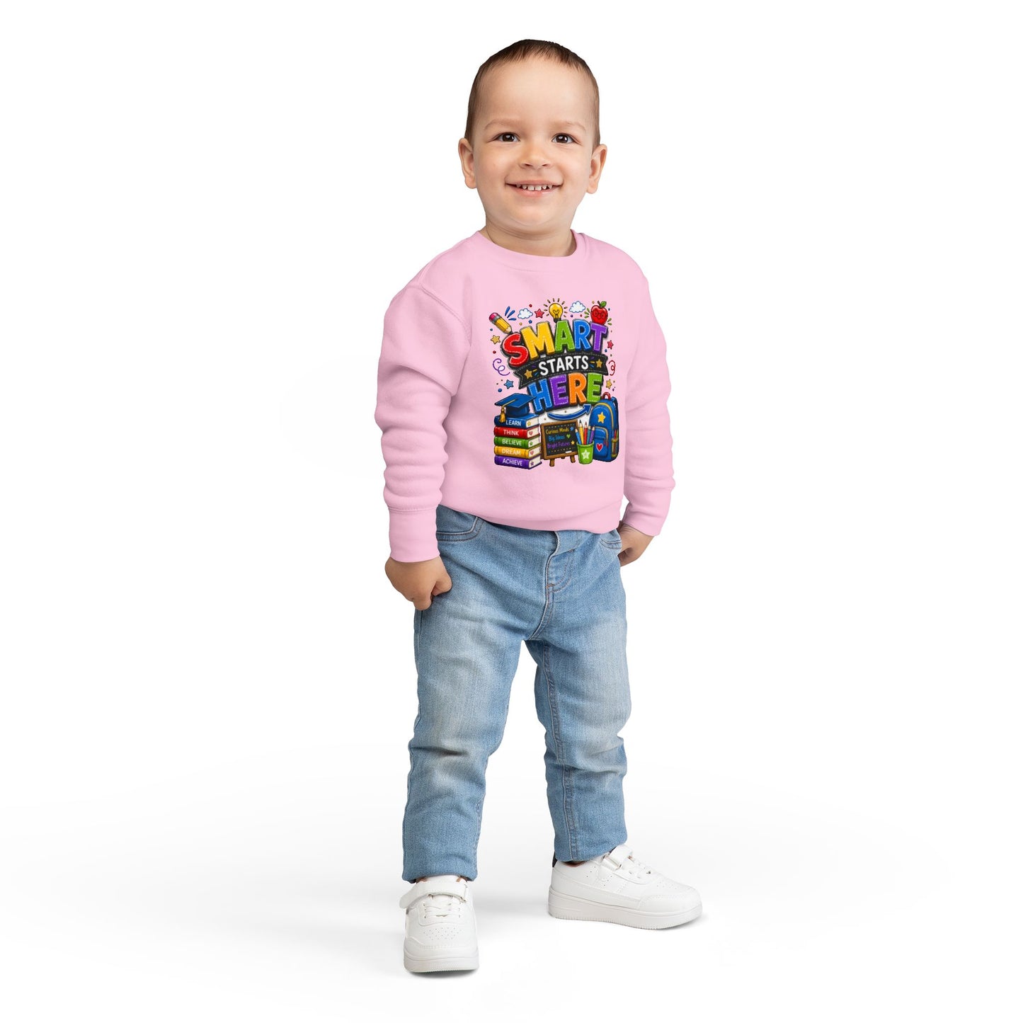 Toddler Sweatshirt — "Smart Starts Here" Back-to-School Kids Crewneck