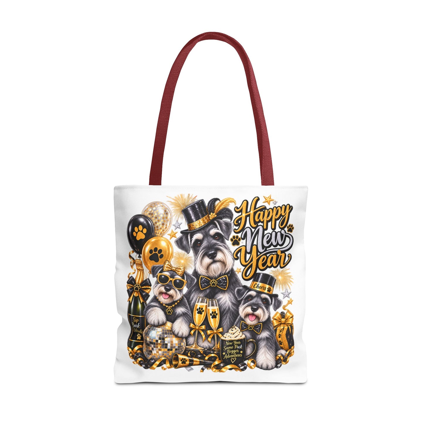 Happy New Year Dog Tote Bag — Festive Party Pups All-Over Print