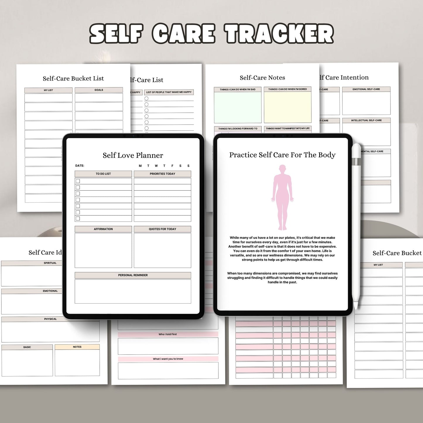 Self Care Tracker Printable | Daily Wellness, Mood & Habit Tracker Planner