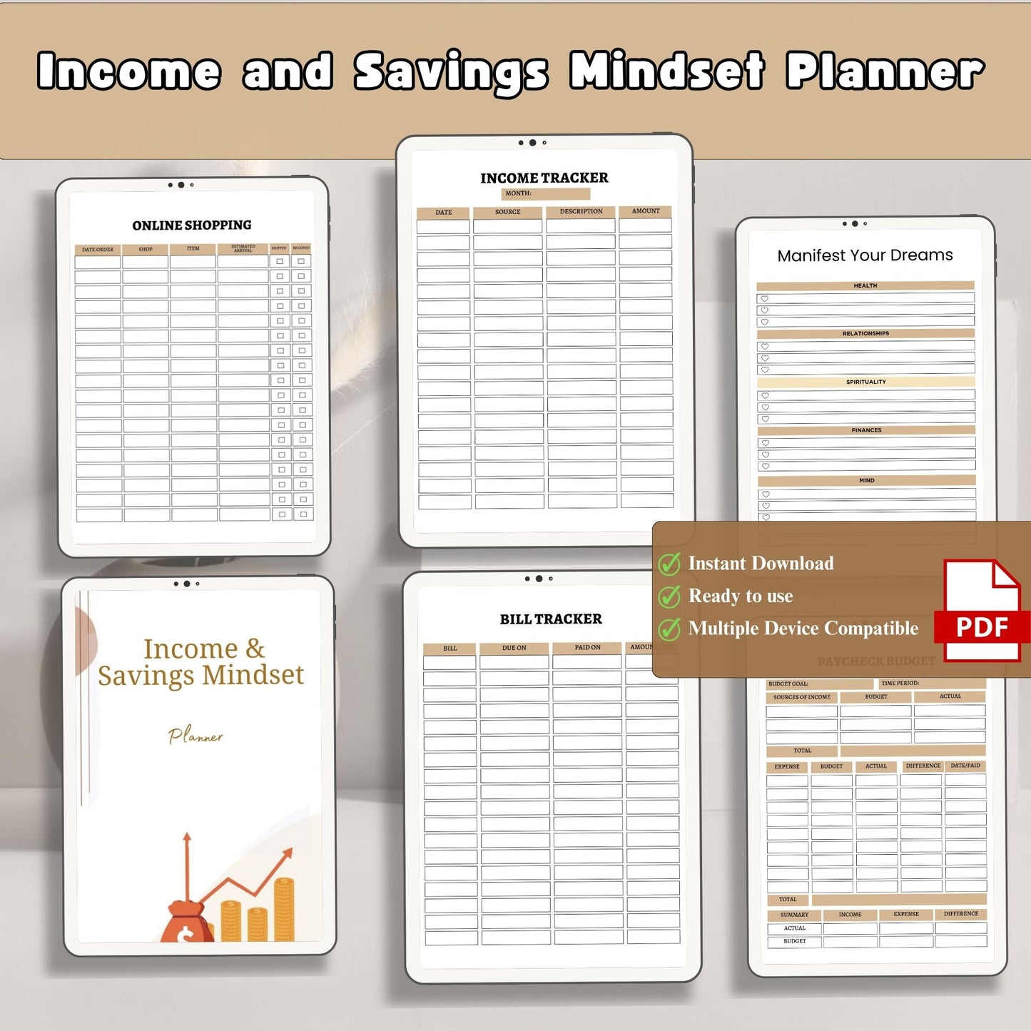 Income & Savings Mindset Planner Printable | Money Growth, Budget & Wealth Building Workbook