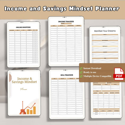 Income & Savings Mindset Planner Printable | Money Growth, Budget & Wealth Building Workbook