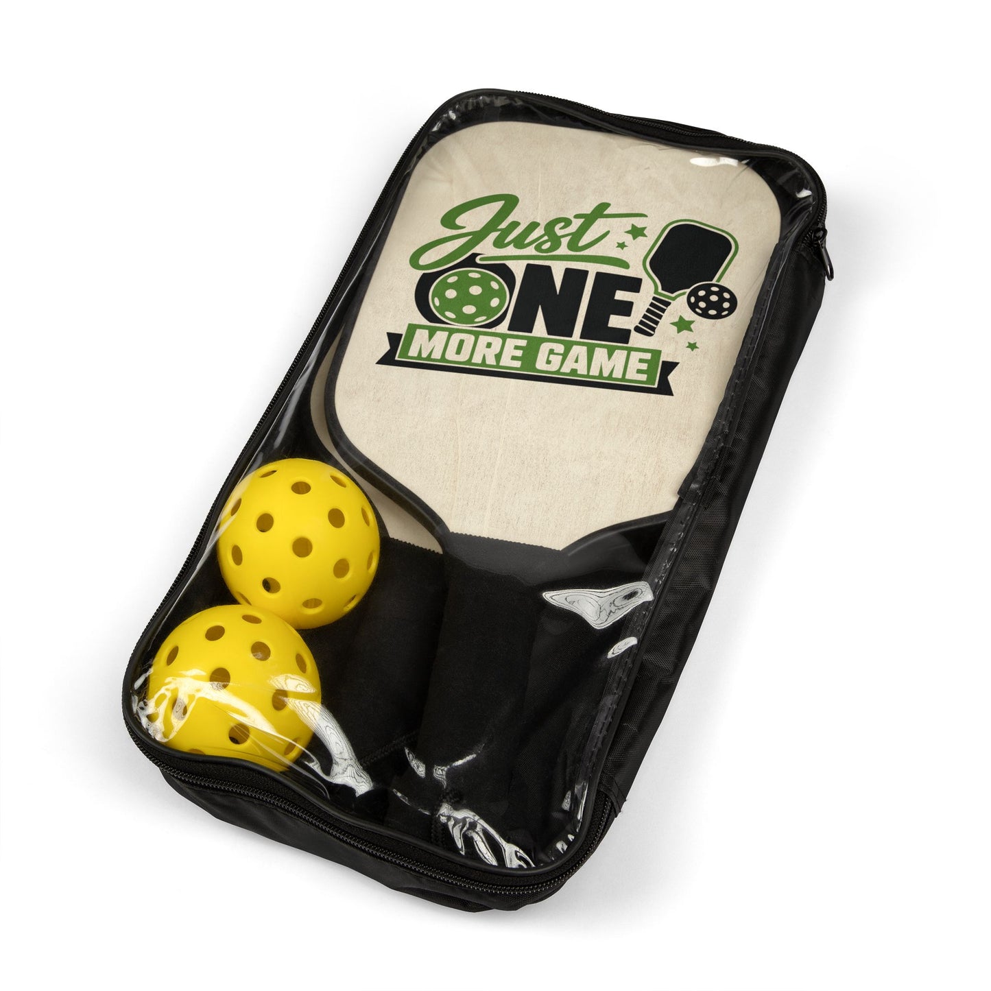 Pickleball Paddles & Balls Set — "Just One More Game" Retro Design Kit