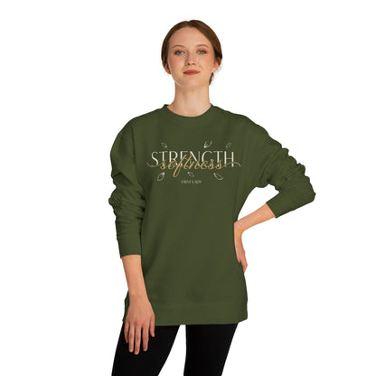 Strength & Softness Sweatshirt — Inspirational Christian Crewneck (Psalm 46:1)