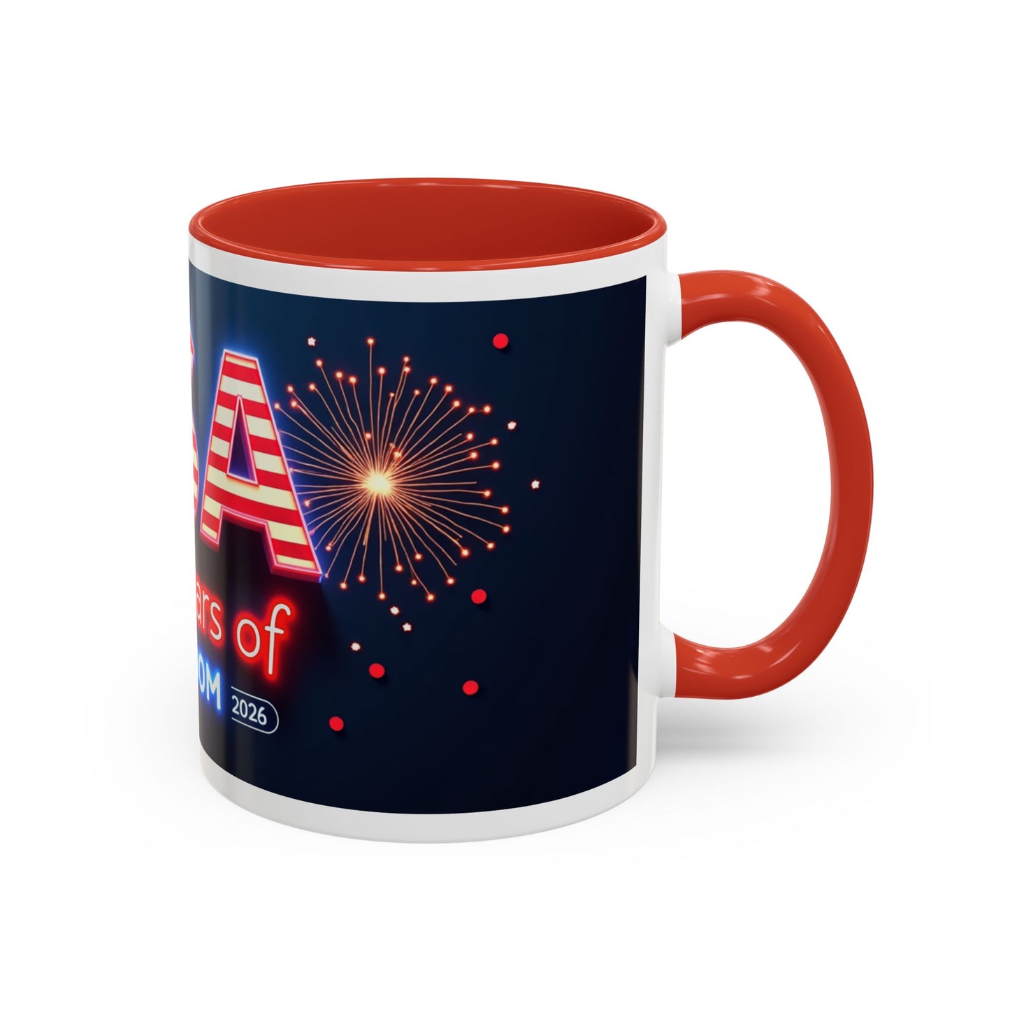 USA 250 Years of Freedom Accent Coffee Mug — Patriotic 1776–2026 Fireworks Design (11/15oz)