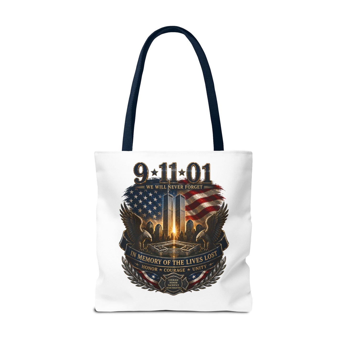 9/11 Memorial Tote Bag — We Will Never Forget Tribute Tote
