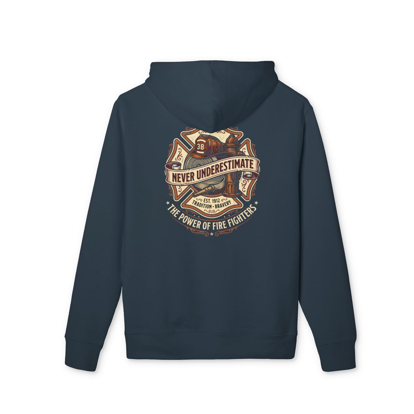 Firefighter Hoodie - "Never Underestimate the Power of Fire Fighters" Retro Badge Pullover