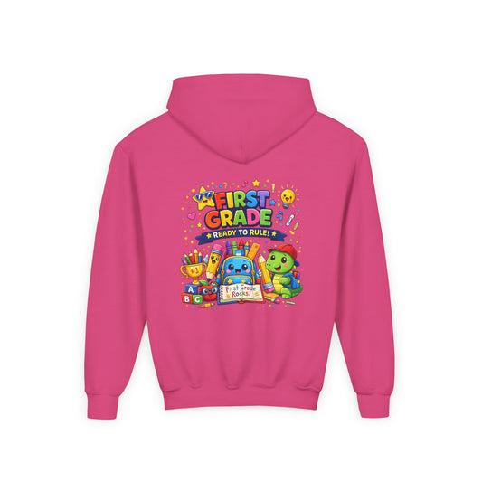 First Grade Hoodie - "First Grade Ready To Rule" Kids Back-to-School Sweatshirt