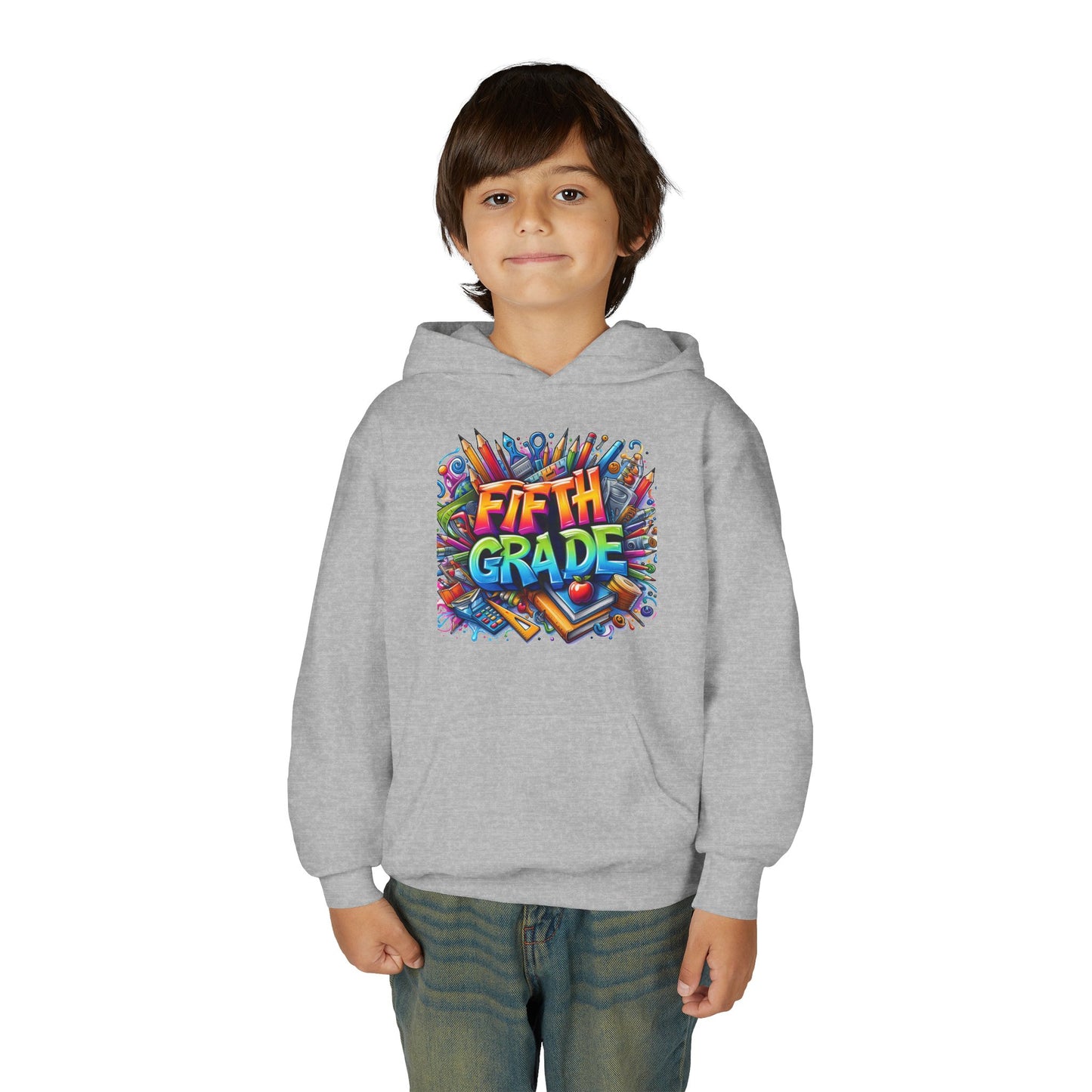 Fifth Grade Kids Hoodie - Colorful School Supplies Back-to-School Sweatshirt