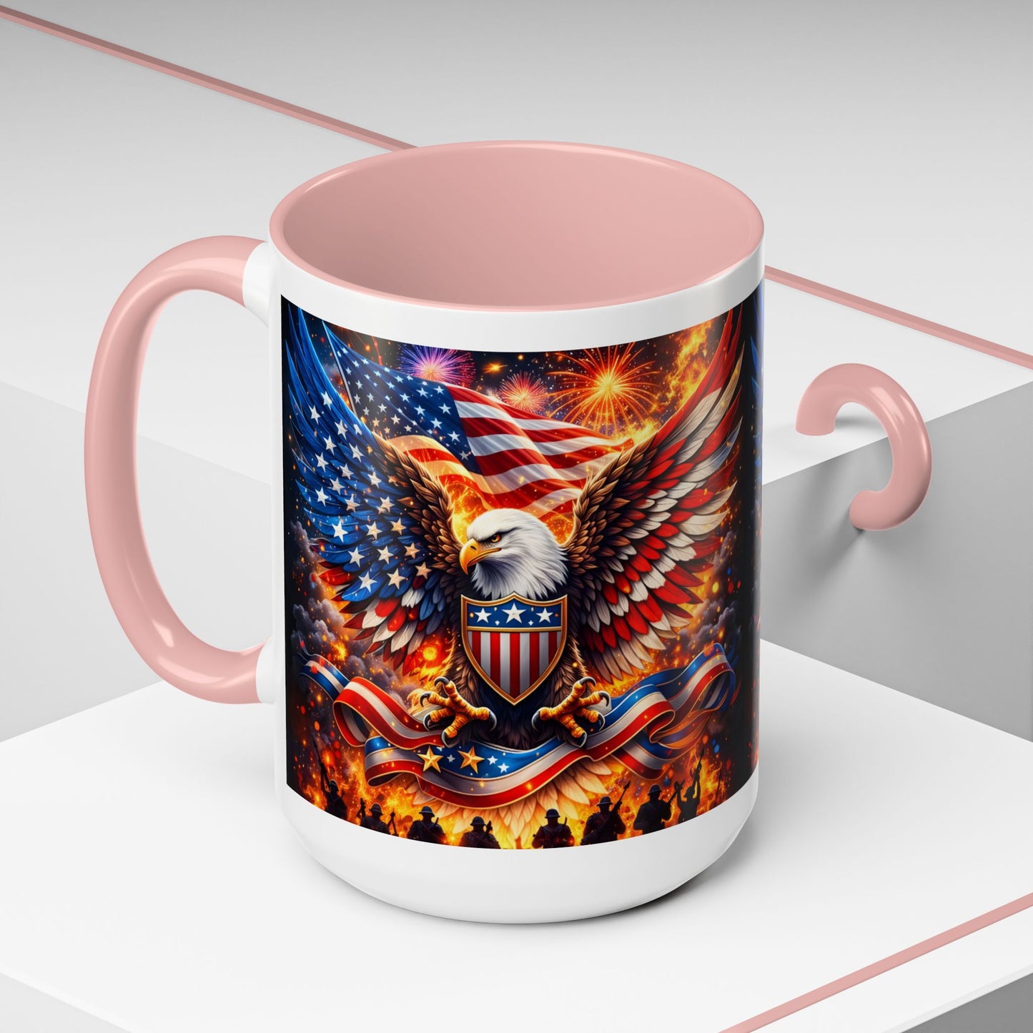 Patriotic Eagle Coffee Mug — American Flag Bald Eagle Accent Mug (11/15oz)