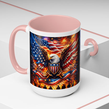 Patriotic Eagle Coffee Mug — American Flag Bald Eagle Accent Mug (11/15oz)