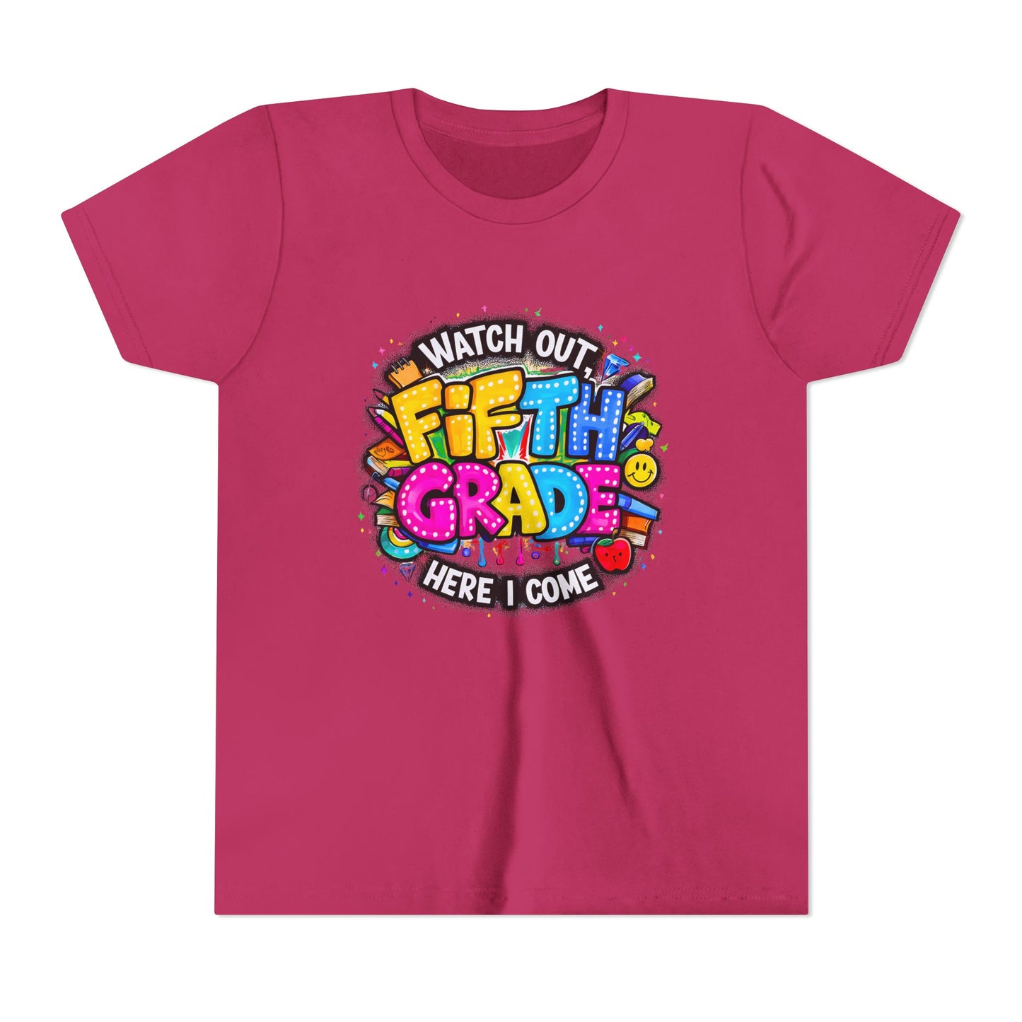 Fifth Grade T‑Shirt for Kids - "Watch Out Fifth Grade Here I Come" Back-to-School Tee