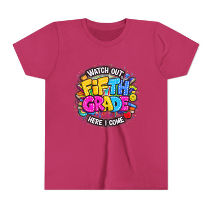 Fifth Grade T‑Shirt for Kids - "Watch Out Fifth Grade Here I Come" Back-to-School Tee