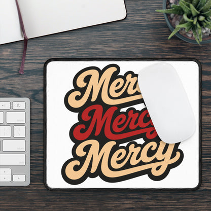 Mercy Mercy Mercy Retro Script Gaming Mouse Pad — Vintage Arcade Desk Mat