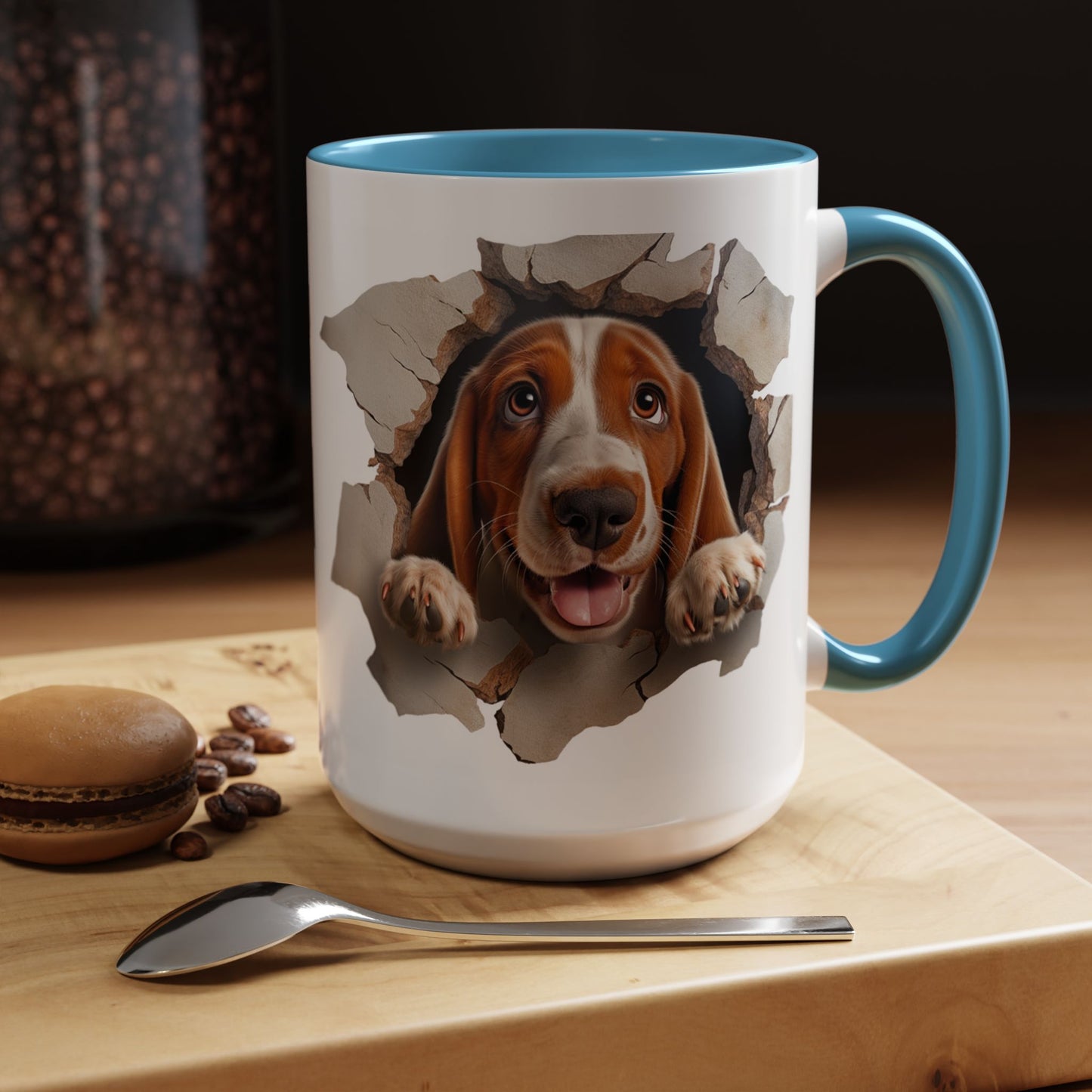 Basset Hound Peek-A-Boo Accent Coffee Mug — Cute Dog Face 11/15oz