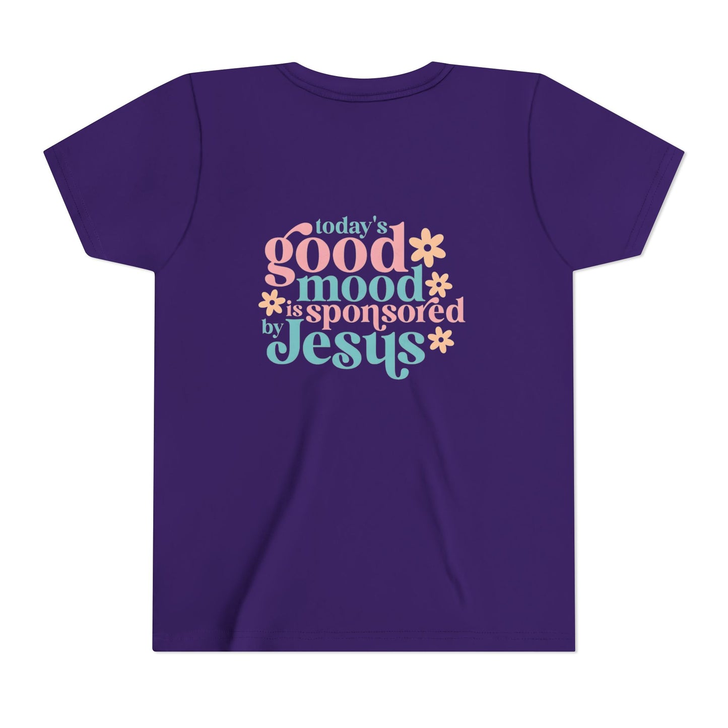 Youth Tee – "Today's Good Mood is Sponsored by Jesus" Retro Floral Christian Shirt