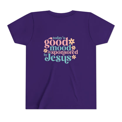 Youth Tee – "Today's Good Mood is Sponsored by Jesus" Retro Floral Christian Shirt