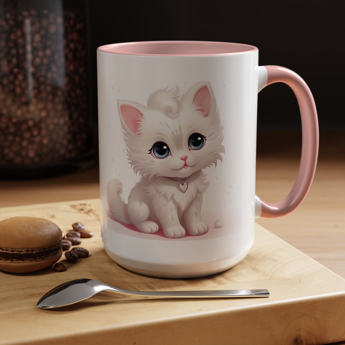 Cute White Kitten Accent Coffee Mug — 11/15oz Cat Lover Gift