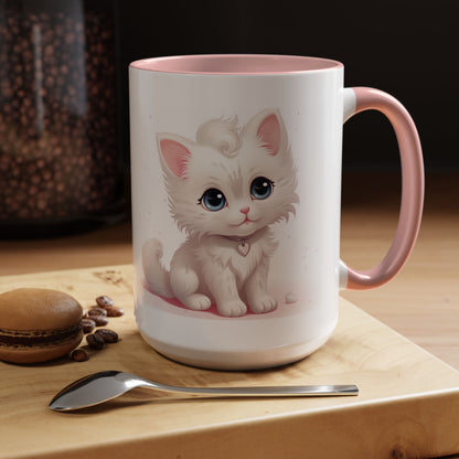Cute White Kitten Accent Coffee Mug — 11/15oz Cat Lover Gift