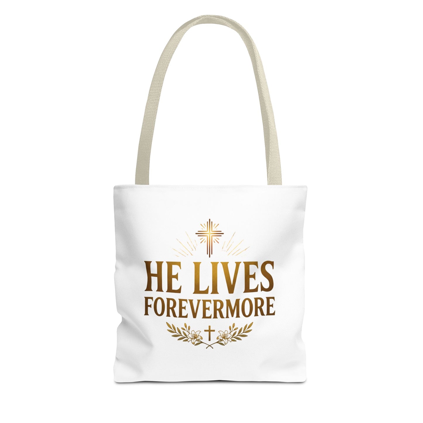 He Lives Forevermore Tote Bag – Christian Faith Cross Easter Canvas Tote