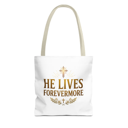 He Lives Forevermore Tote Bag – Christian Faith Cross Easter Canvas Tote