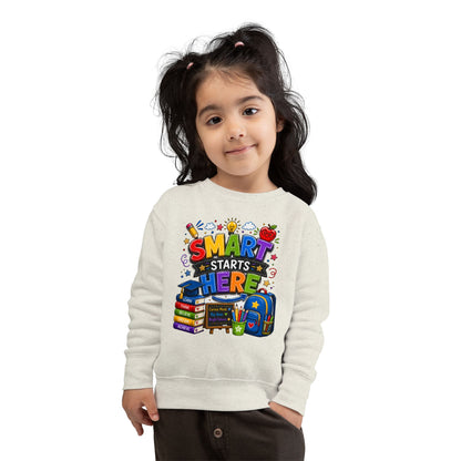 Toddler Sweatshirt — "Smart Starts Here" Back-to-School Kids Crewneck